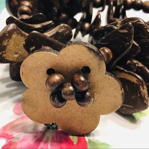 Wooden Floral Multi Strand Bracelet